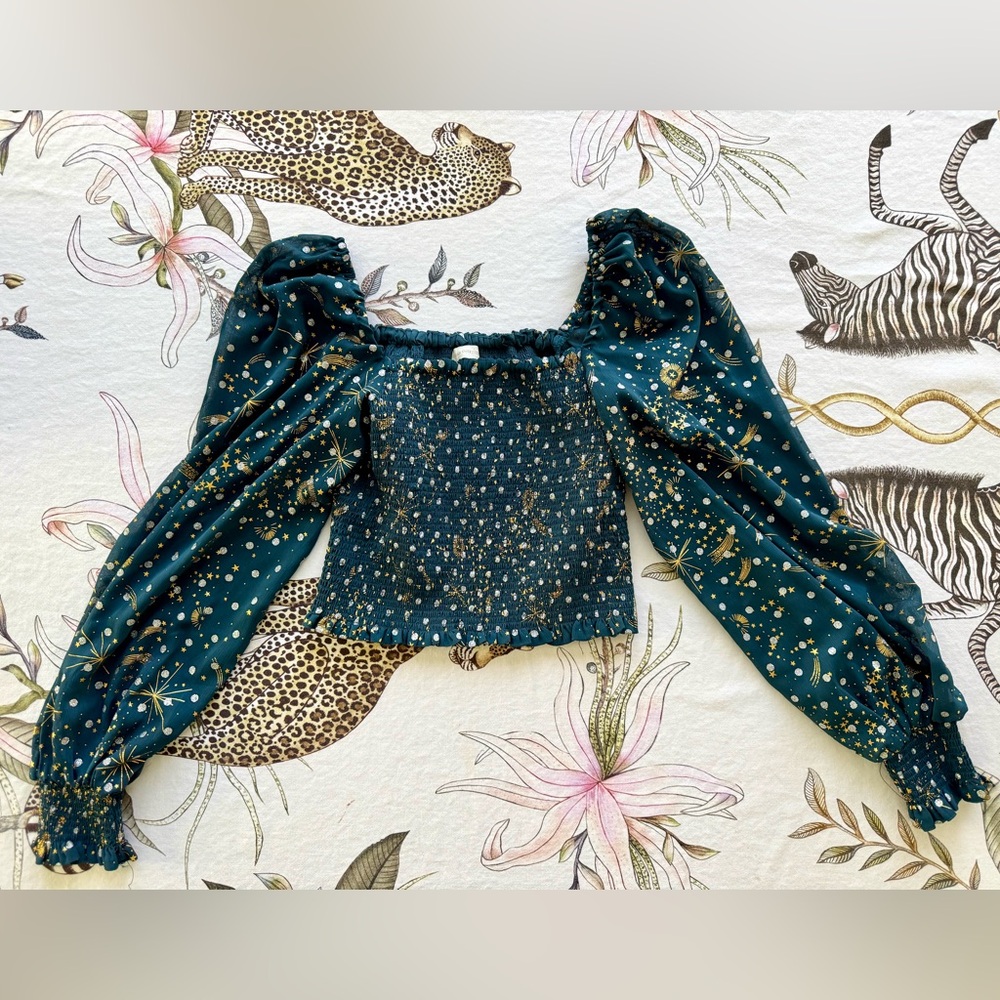 Urban Outfitters Teal Smocked Skirt with Star Patterns